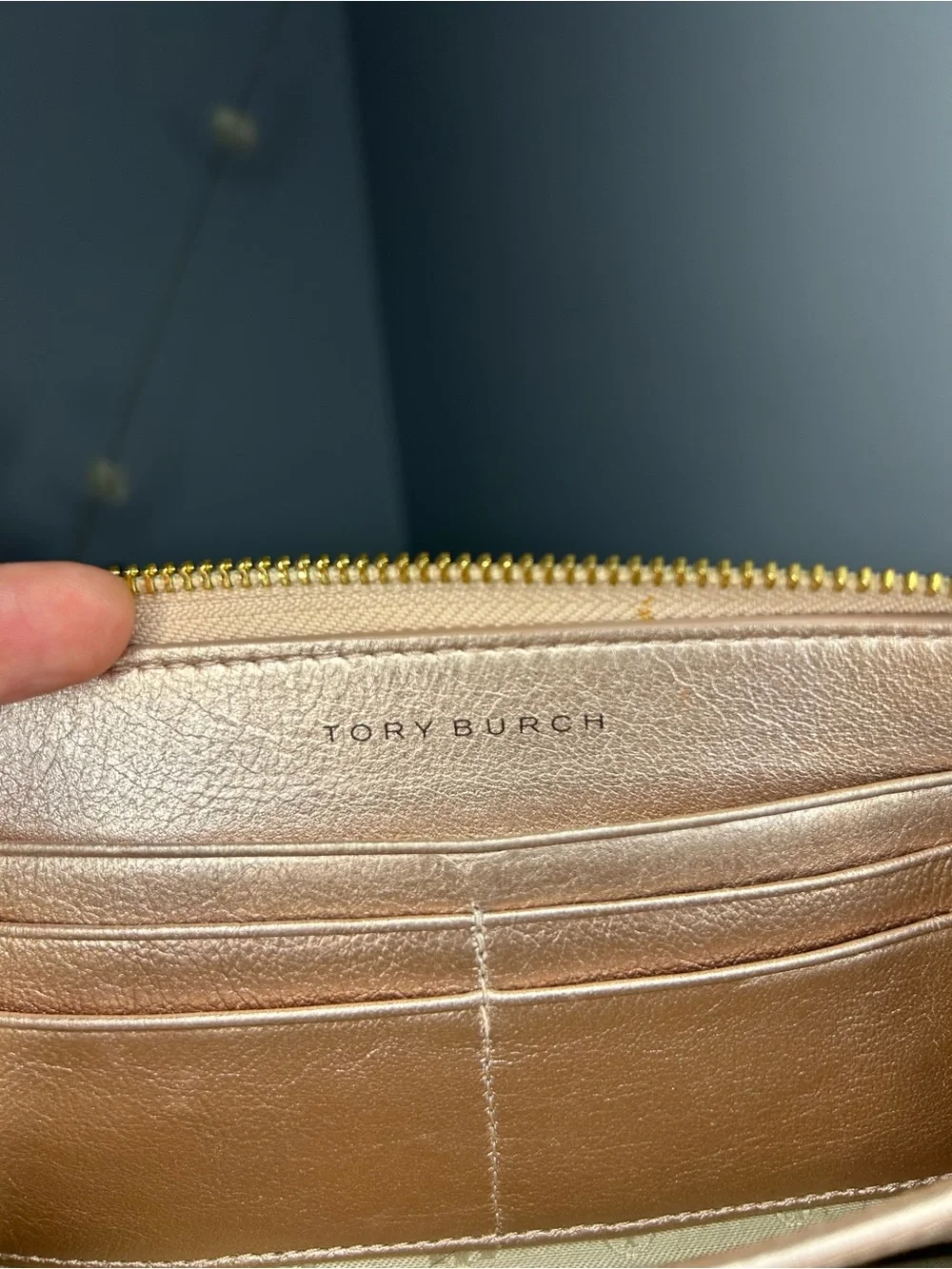 Tory Burch Metallic Rose Gold Quilted Leather Continental Wallet